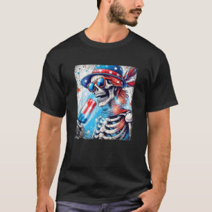 7月4日スケルトンポプシクルサングラスUSA国旗 Tシャツ