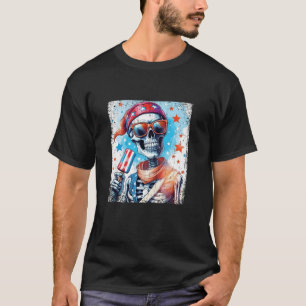 7月4日スケルトンポプシクルサングラスUSA国旗 Tシャツ