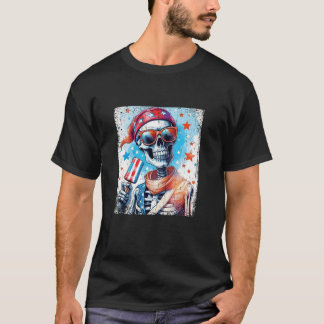 7月4日スケルトンポプシクルサングラスUSA国旗 Tシャツ