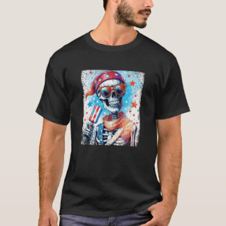 7月4日スケルトンポプシクルサングラスUSA国旗 Tシャツ