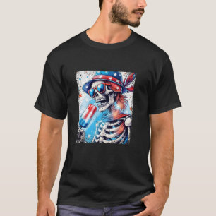 7月4日スケルトンポプシクルサングラスUSA国旗 Tシャツ
