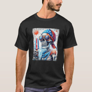 7月4日スケルトンポプシクルサングラスUSA国旗 Tシャツ