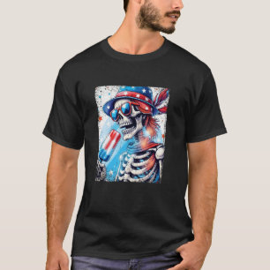 7月4日スケルトンポプシクルサングラスUSA国旗 Tシャツ
