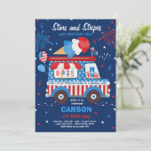 7月4日スターズストライプアイスクリームトラック誕生日 招待状 (スタンド正面)