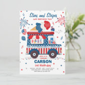 7月4日スターズストライプアイスクリームトラック誕生日 招待状 (スタンド正面)