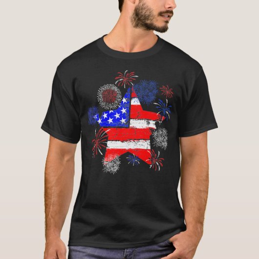 7月4日スターズストライプアメリカ国旗 Tシャツ (正面)