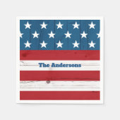 7月4日スターズストライプスラスチック木旗(太字) スタンダードカクテルナプキン (正面)