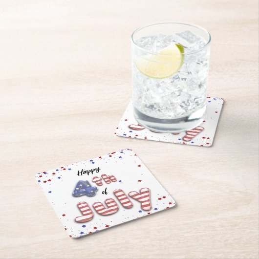 7月4日スターズストライプフォイルバルーン スクエアペーパーコースター (インサイチュ)