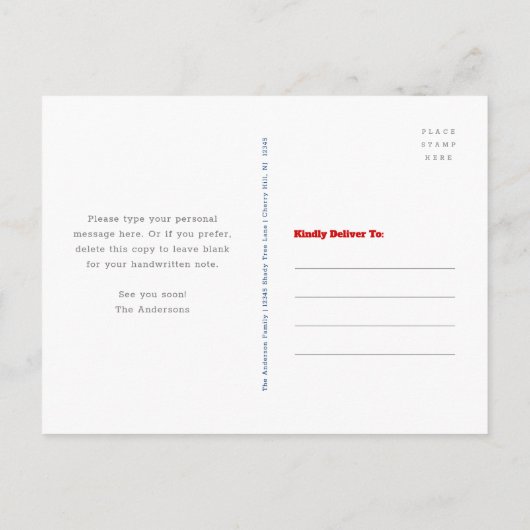 7月4日スターズストライプ州旗赤白青BBQ インビテーションポストカード (裏面)