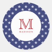 7月4日スターズブルーレッドモノグラムパーティーシール ラウンドシール (正面)