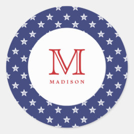 7月4日スターズブルーレッドモノグラムパーティーシール ラウンドシール