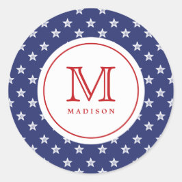 7月4日スターズブルーレッドモノグラムパーティーシール ラウンドシール