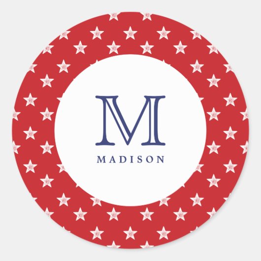 7月4日スターズレッドブルーモノグラムパーティーシール ラウンドシール (正面)