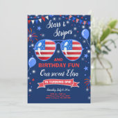 7月4日スターズ&ストライプフィレクラッカー誕生日 招待状 (スタンド正面)