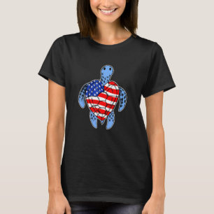 7月4日タートルアメリカ国旗の海洋野生生物海 Tシャツ