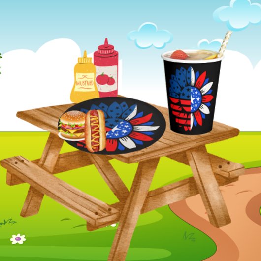 7月4日ダブルフラワー ペーパープレート