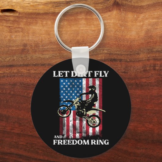 7月4日ダートバイクモトクロスアメリカバイクもしくは自転車に乗る人メンズ キーホルダー (正面)