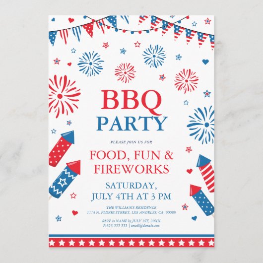 7月4日テーマのお祝い招待状 招待状 (正面)