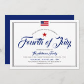 7月4日テーマのバックヤードBBQパーティー 招待状 (正面/裏面)