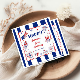 7月4日テーマ 手描き 誕生日 スタンダードカクテルナプキン
