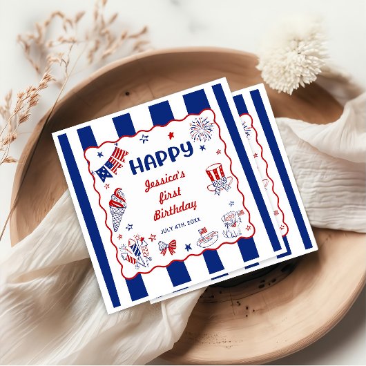 7月4日テーマ 手描き 誕生日 スタンダードカクテルナプキン