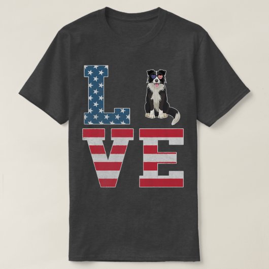 7月4日デコ愛国愛コリー縁どドッグ Tシャツ (デザイン正面)