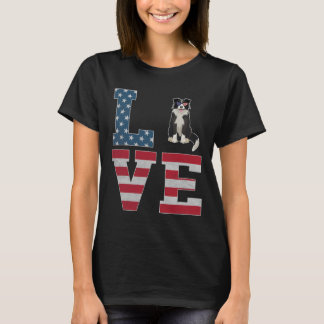 7月4日デコ愛国愛コリー縁どドッグ Tシャツ