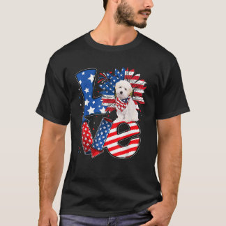7月4日デコ愛国愛Maltipoo Dog USA Tシャツ