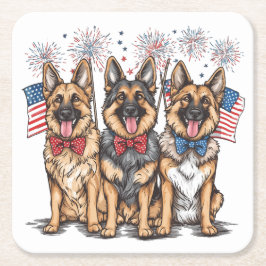 7月4日ドイツの羊飼い犬 スクエアペーパーコースター