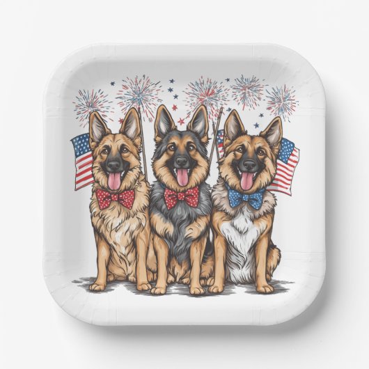 7月4日ドイツの羊飼い犬 ペーパープレート (正面)