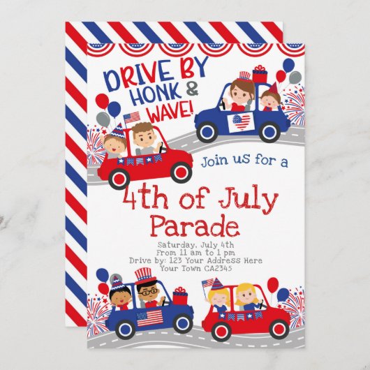 7月4日ドライブバイ誕生日 招待状 (正面/裏面)