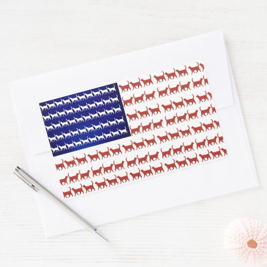 7月4日ネコ国旗の赤と青かわいい 長方形シール (封筒)