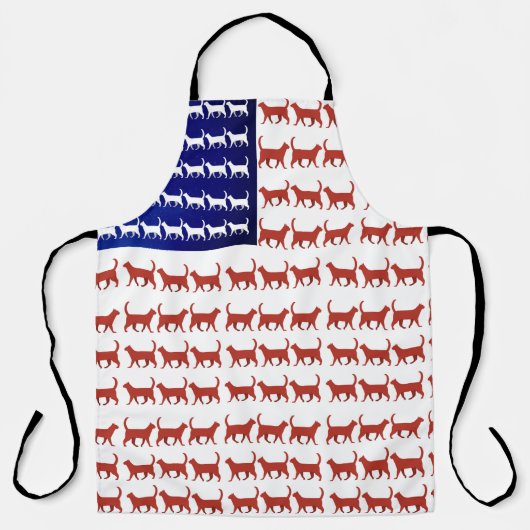 7月4日ネコ国旗の赤と青のエプロン エプロン (正面)