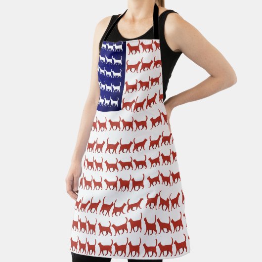 7月4日ネコ国旗の赤と青のエプロン エプロン (インサイチュ)