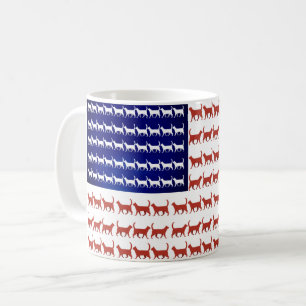 7月4日ネコ国旗の赤・青 コーヒーマグカップ