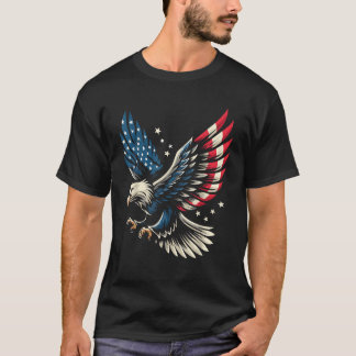 7月4日ハゲ・イーグル愛国的アメリカ国旗 Tシャツ
