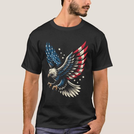 7月4日ハゲ・イーグル愛国的アメリカ国旗 Tシャツ (正面)