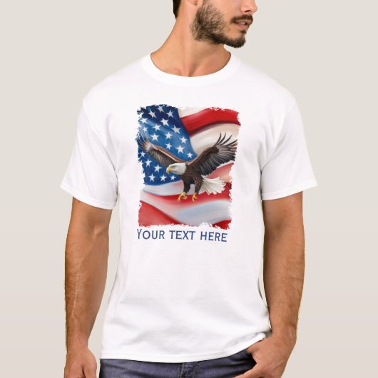 7月4日ハゲ・イーグル・アメリカ国旗 Tシャツ (正面)