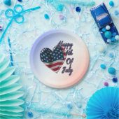 7月4日ハッピーアメリカ国旗のハート ペーパープレート (パーティー)