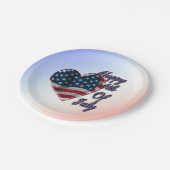 7月4日ハッピーアメリカ国旗のハート ペーパープレート (アングル)