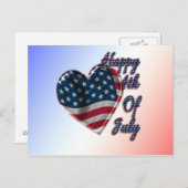 7月4日ハッピーアメリカ国旗のハート ポストカード (正面/裏面)
