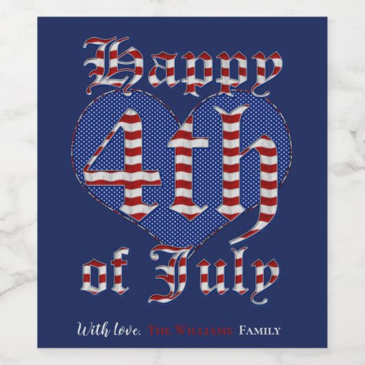 7月4日ハッピースター・アンド・ストライプズタイポグラフィ勝ち ワインラベル (シングルラベル)