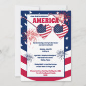 7月4日ハートサングラスアメリカパーティー招待状 シーズンカード (正面)