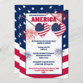 7月4日ハートサングラスアメリカパーティー招待状 シーズンカード (正面/裏面)