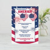 7月4日ハートサングラスアメリカパーティー招待状 シーズンカード (スタンド正面)