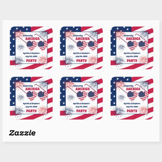 7月4日ハートサングラスアメリカパーティー スクエアシール (シート)