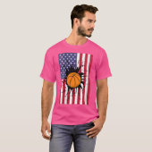 7月4日バスケットボール米国国旗の愛国少年 Tシャツ (正面フル)