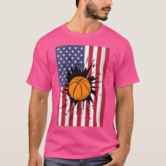 7月4日バスケットボール米国国旗の愛国少年 Tシャツ