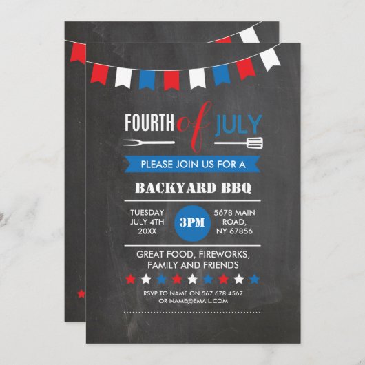 7月4日バックヤードBBQ独立性パーティー招待状 招待状 (正面/裏面)