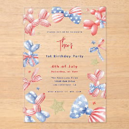 7月4日バルーン男の赤ちゃん1日パーティー アクリル招待状